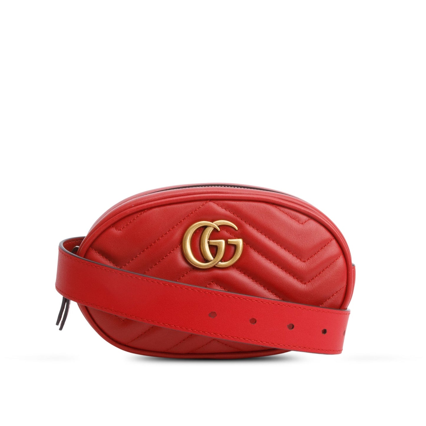 Gucci Red GG Marmont Matelasse Leather Belt Bag, Size 85