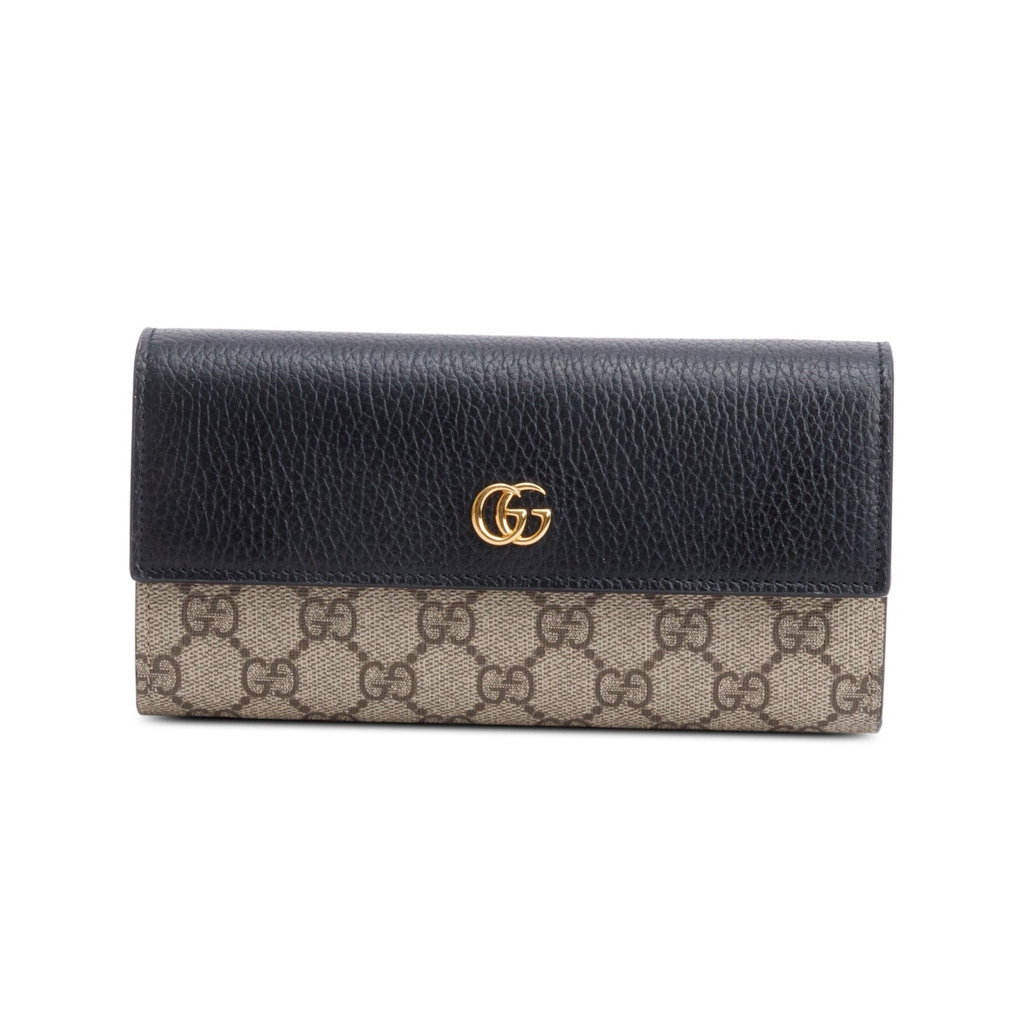 Gucci Black Calfskin Leather GG Supreme Marmont Bi-Color Wallet On Chain