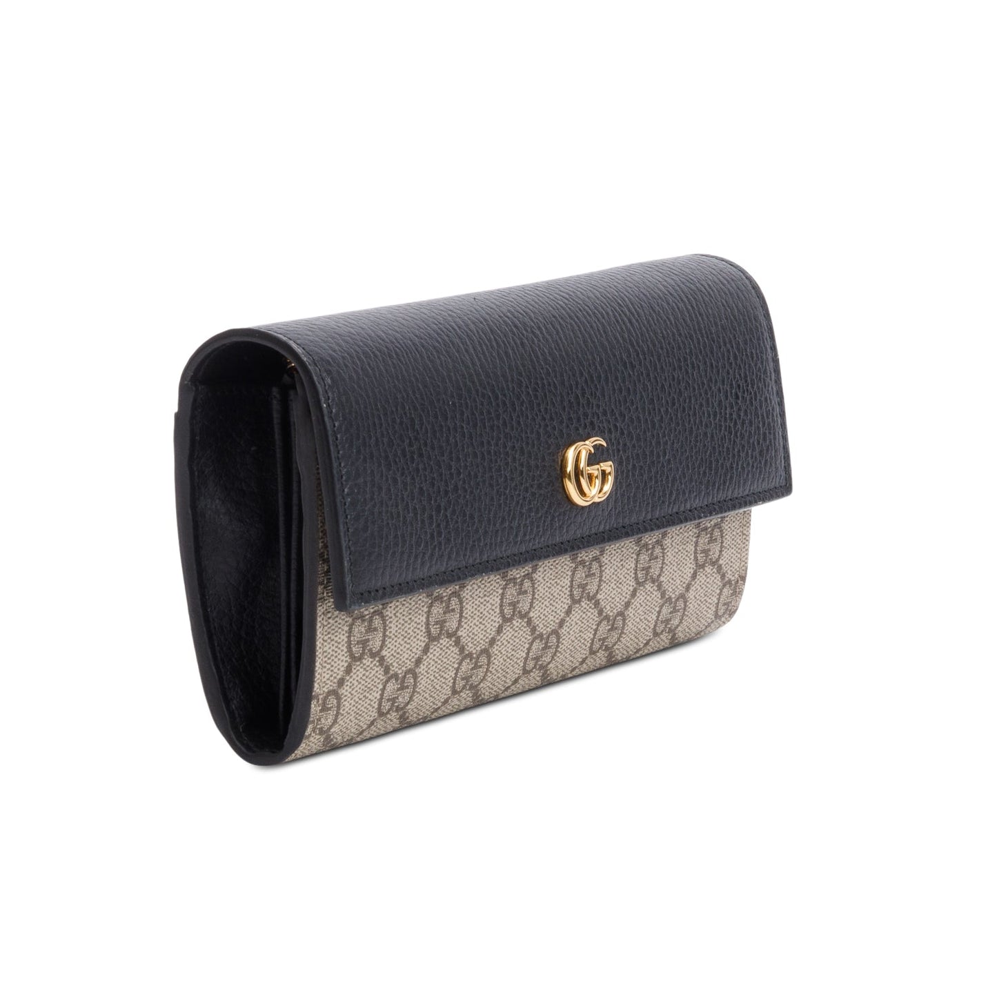 Gucci Black Calfskin Leather GG Supreme Marmont Bi-Color Wallet On Chain