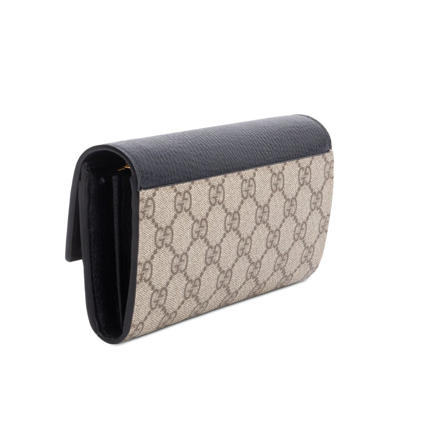 Gucci Black Calfskin Leather GG Supreme Marmont Bi-Color Wallet On Chain