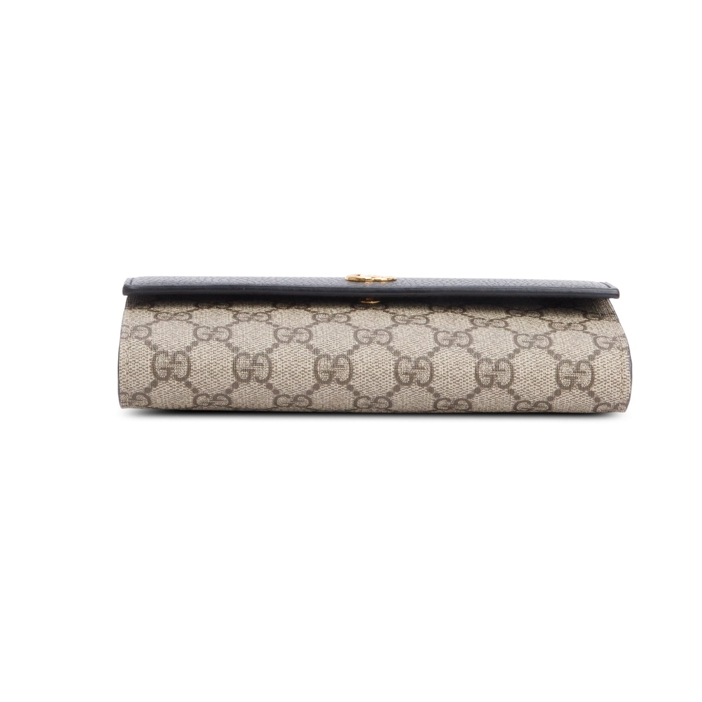 Gucci Black Calfskin Leather GG Supreme Marmont Bi-Color Wallet On Chain