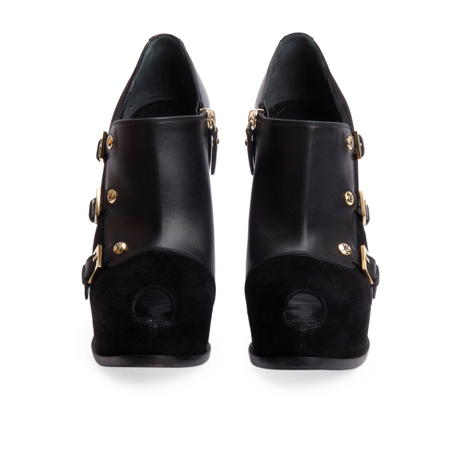 Louis Vuitton Black Leather Suede Platform Brigade Ankle Booties, Size 37.5