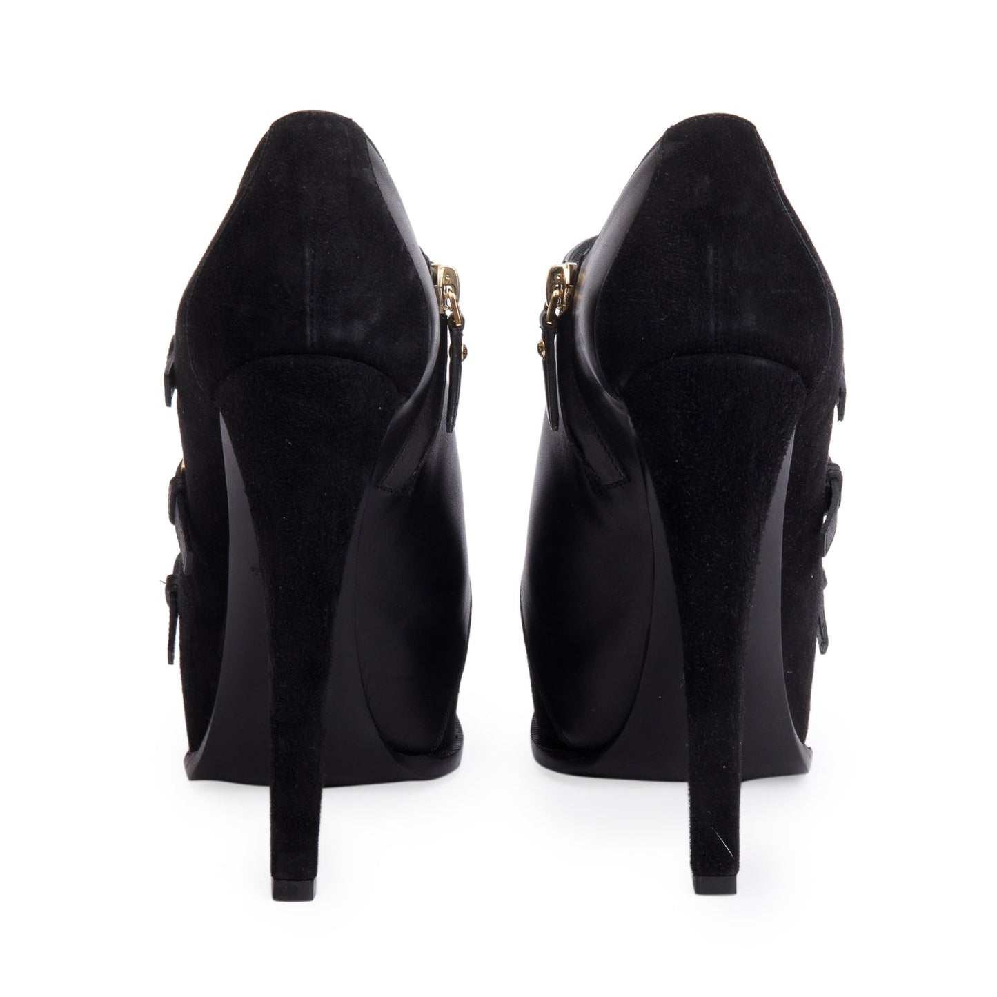 Louis Vuitton Black Leather Suede Platform Brigade Ankle Booties, Size 37.5