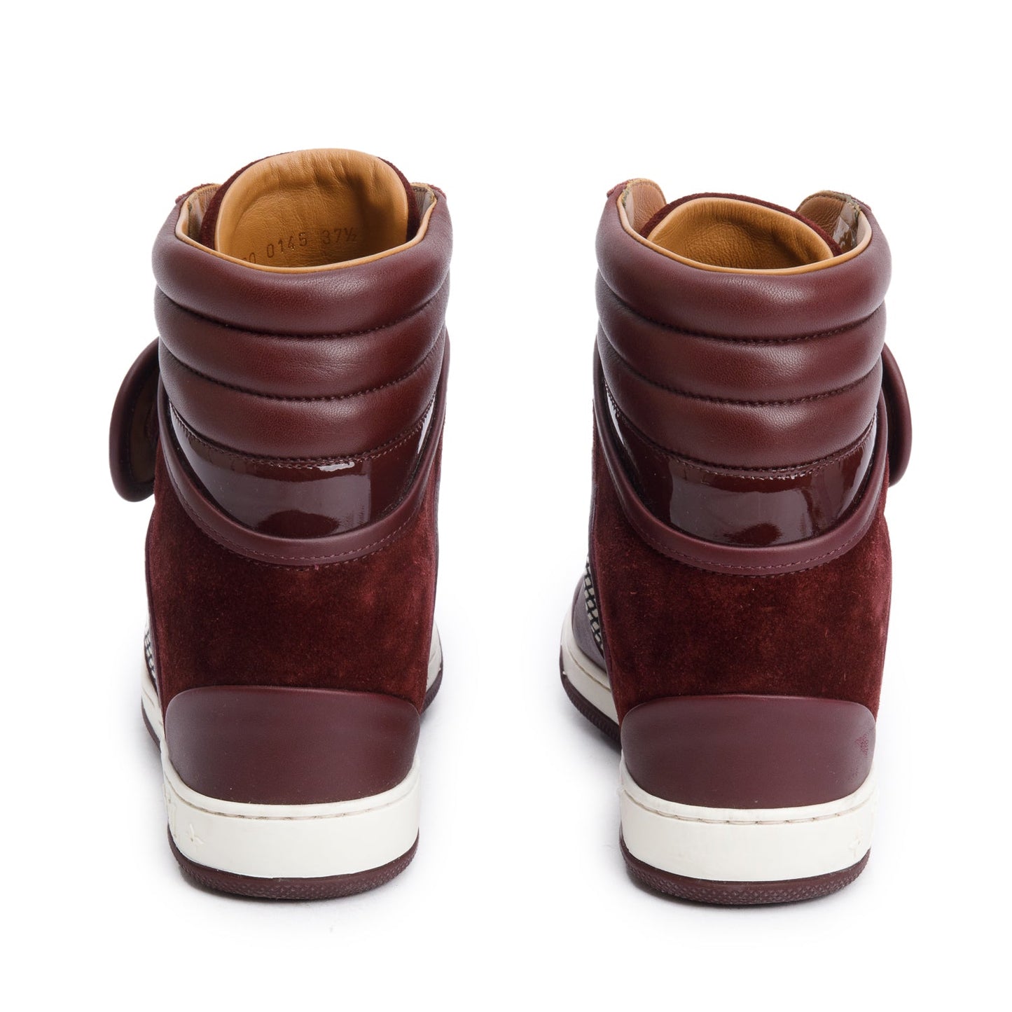 Louis Vuitton Burgundy Suede/Leather Postmark Wedge High-Top Sneakers, Size 37.5