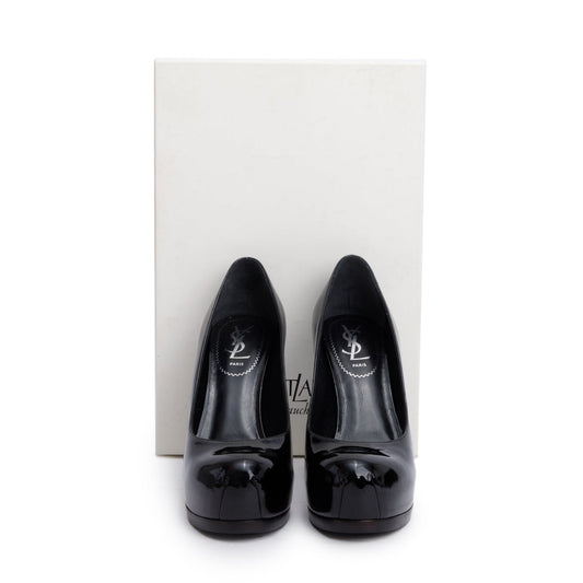 Saint Laurent Black Patent Leather Tribute Platform Pumps, Size 37