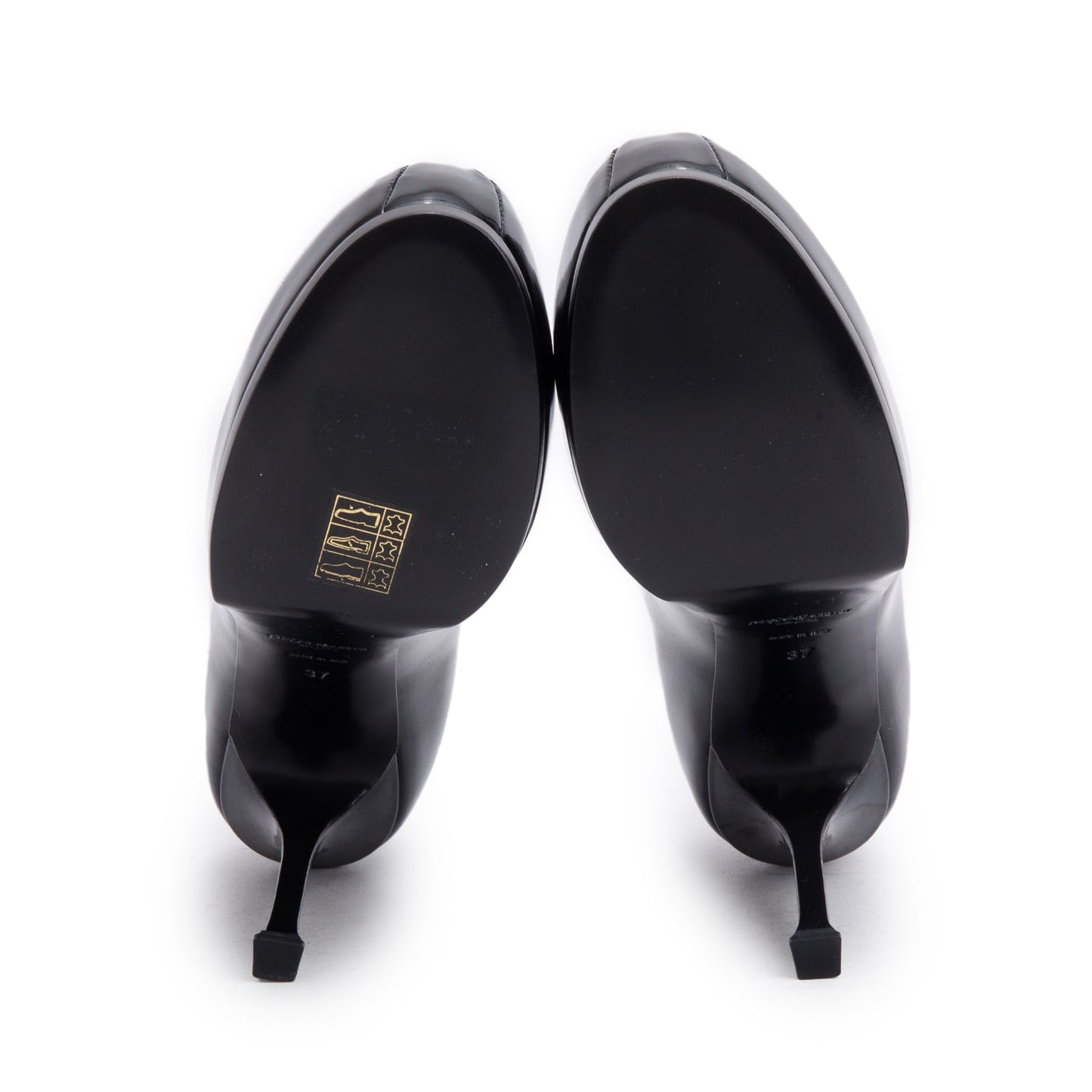 Saint Laurent Black Patent Leather Tribute Platform Pumps, Size 37