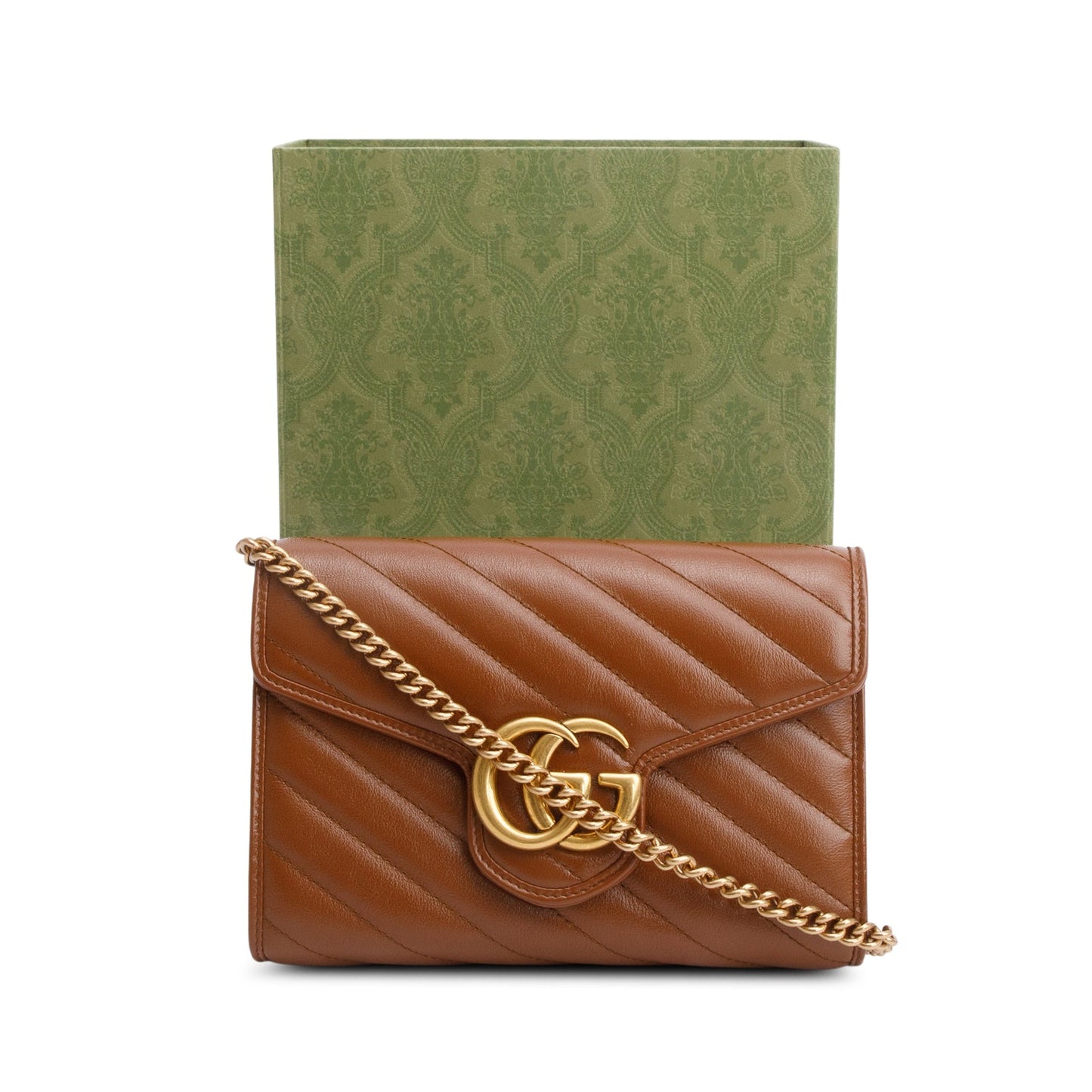 Gucci Brown GG Marmont Mini Wallet on Chain