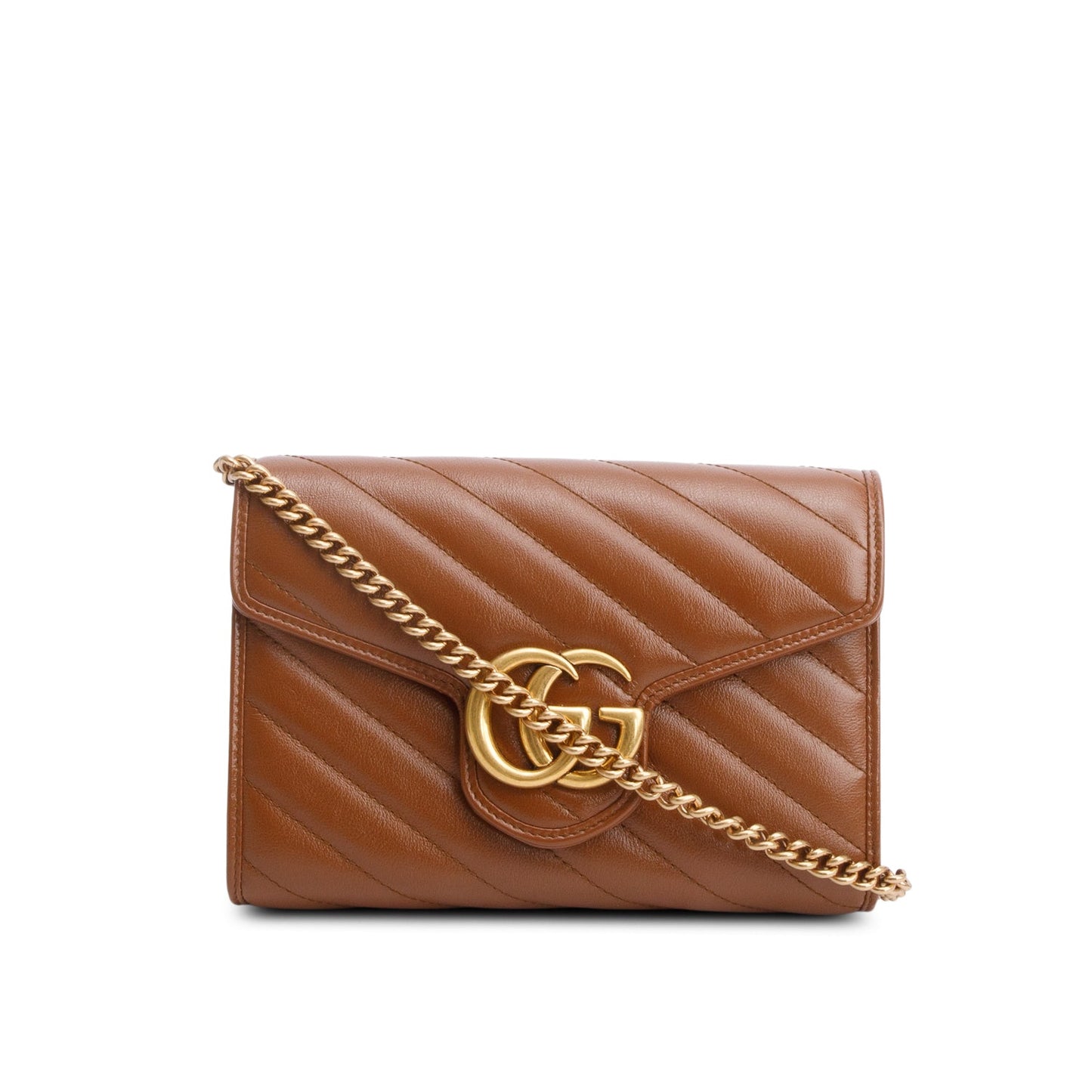 Gucci Brown GG Marmont Mini Wallet on Chain