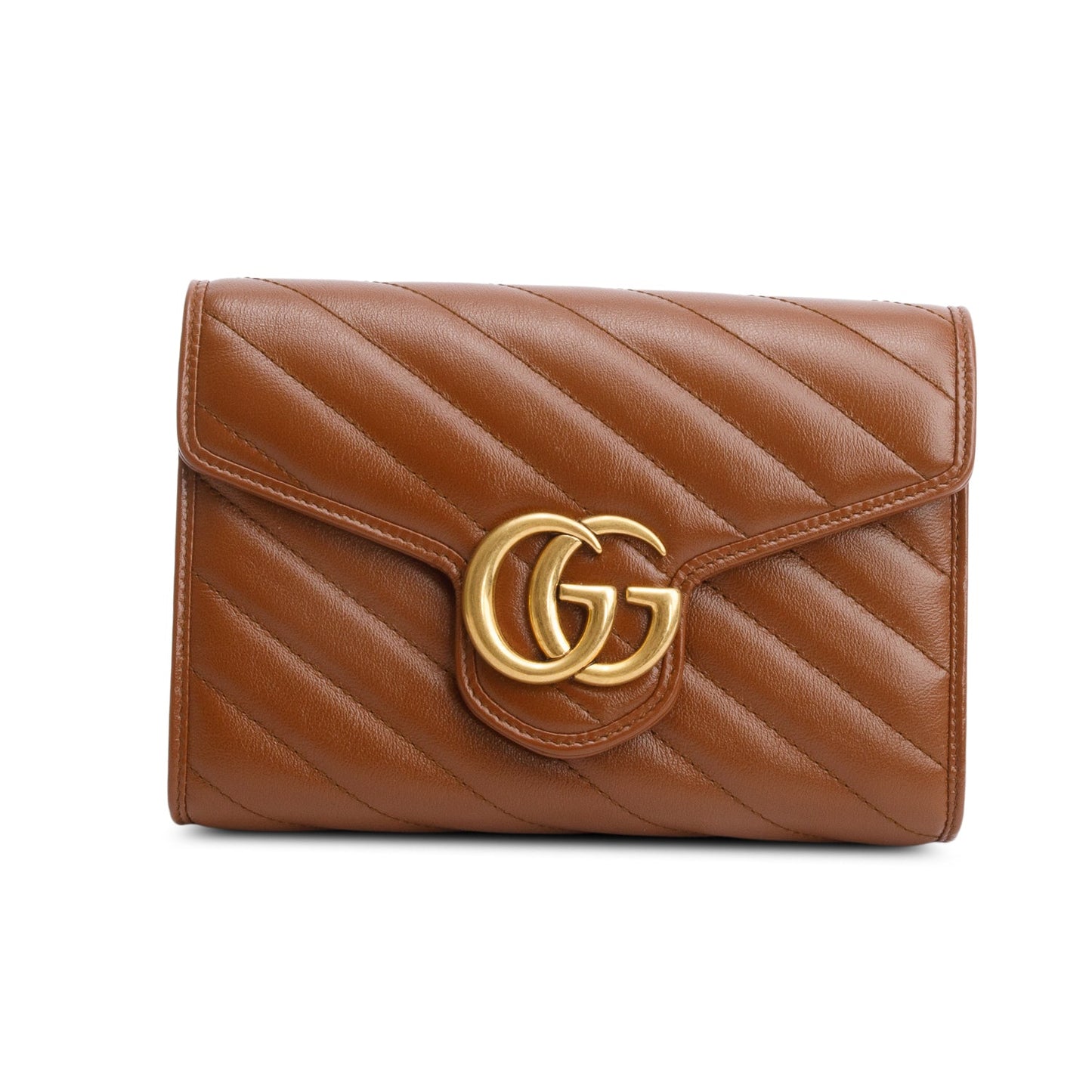 Gucci Brown GG Marmont Mini Wallet on Chain