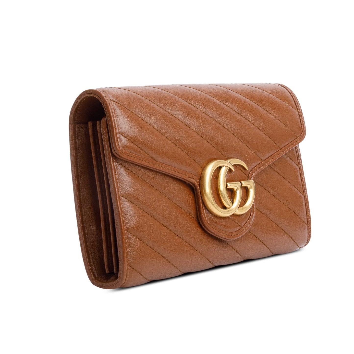 Gucci Brown GG Marmont Mini Wallet on Chain