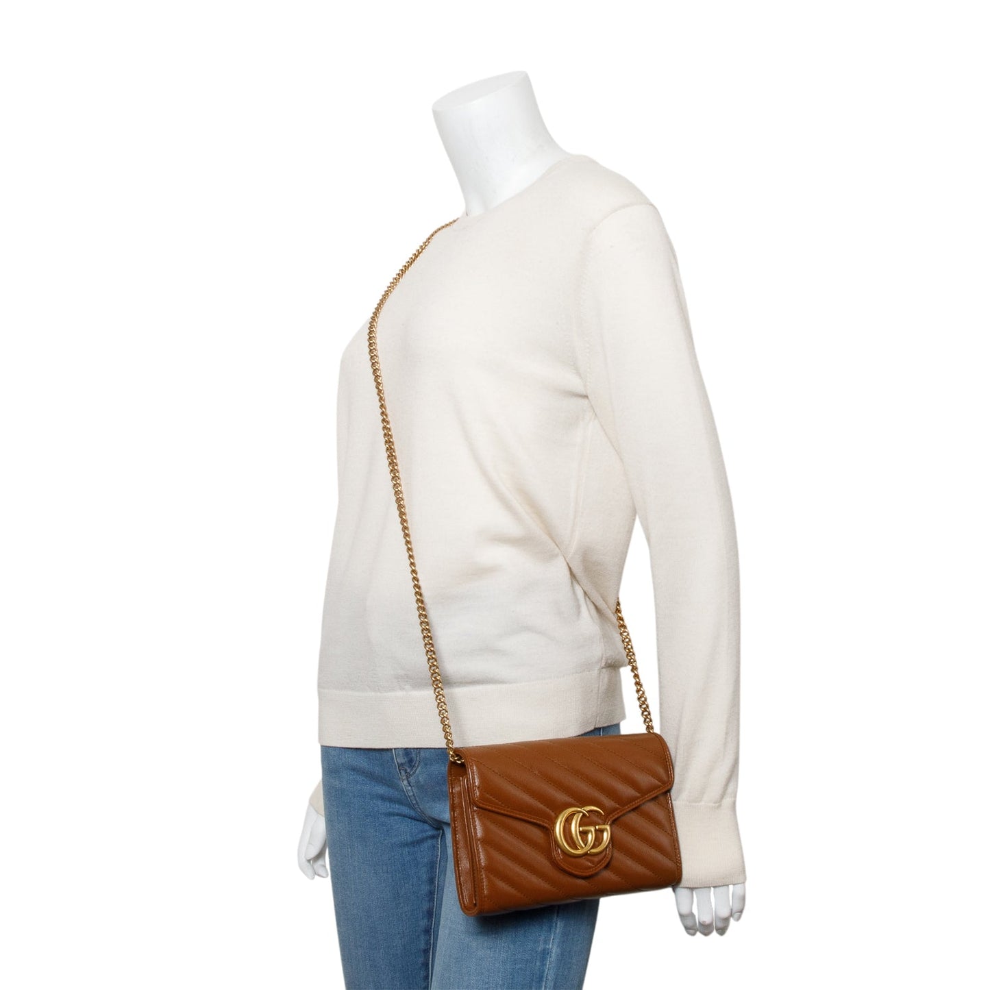 Gucci Brown GG Marmont Mini Wallet on Chain