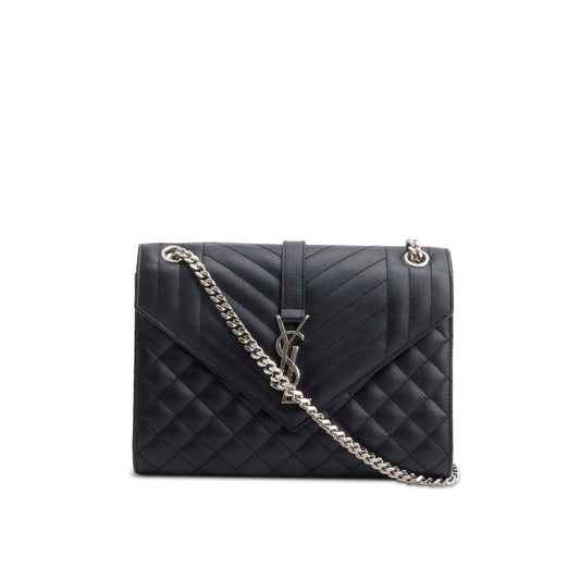 Saint Laurent Black Grained De Poudre Medium Envelope Shoulder Bag