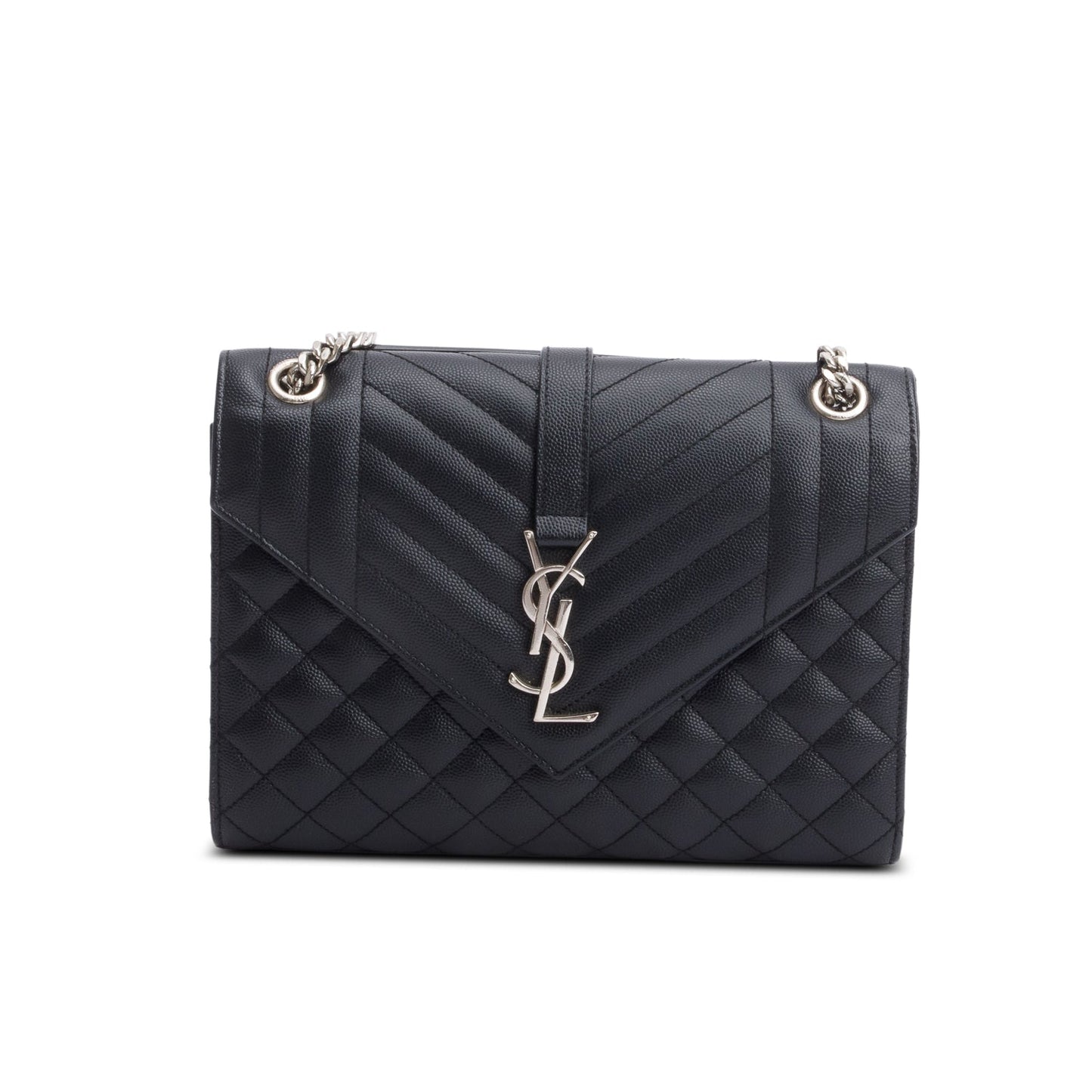 Saint Laurent Black Grained De Poudre Medium Envelope Shoulder Bag