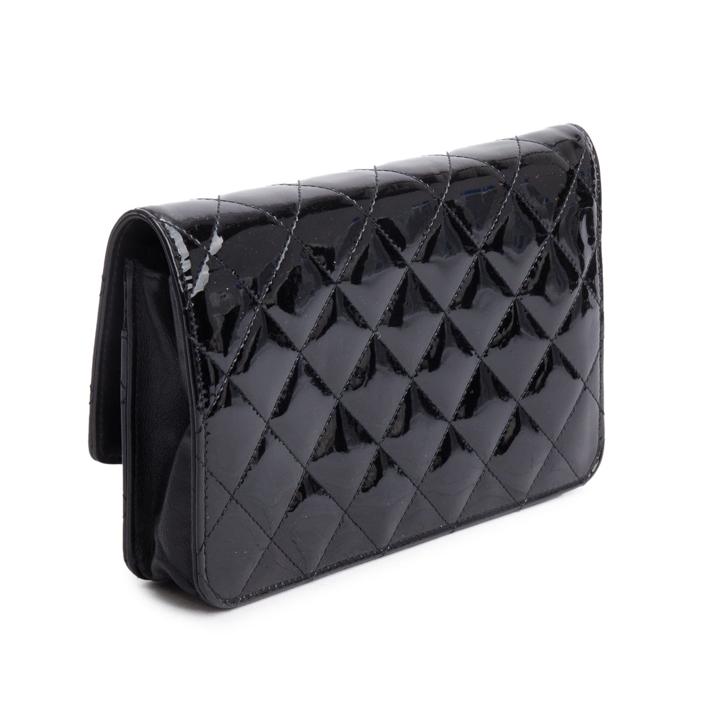 Chanel Black Quilted Patent Leather Classic Wallet on Chain