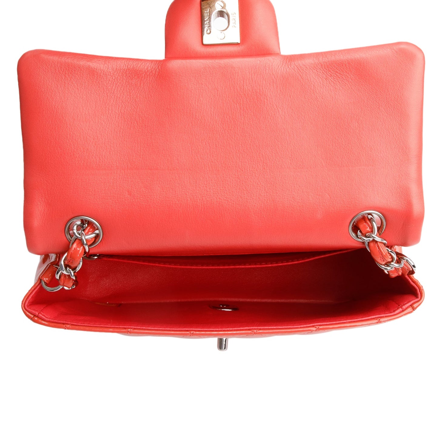 Chanel Red Quilted Patent Leather Classic Mini Rectangular Flap Bag