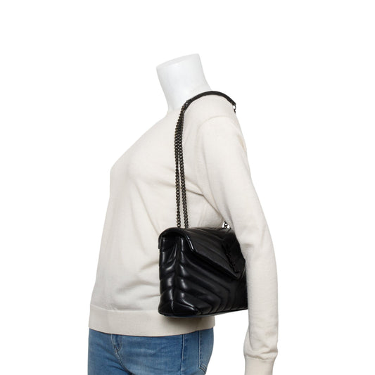 Saint Laurent So Black Quilted Leather Small Loulou Shoulder Bag
