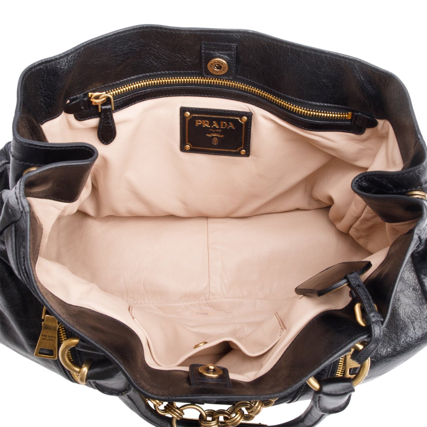 Prada Black Vitello Shine Chain Hobo