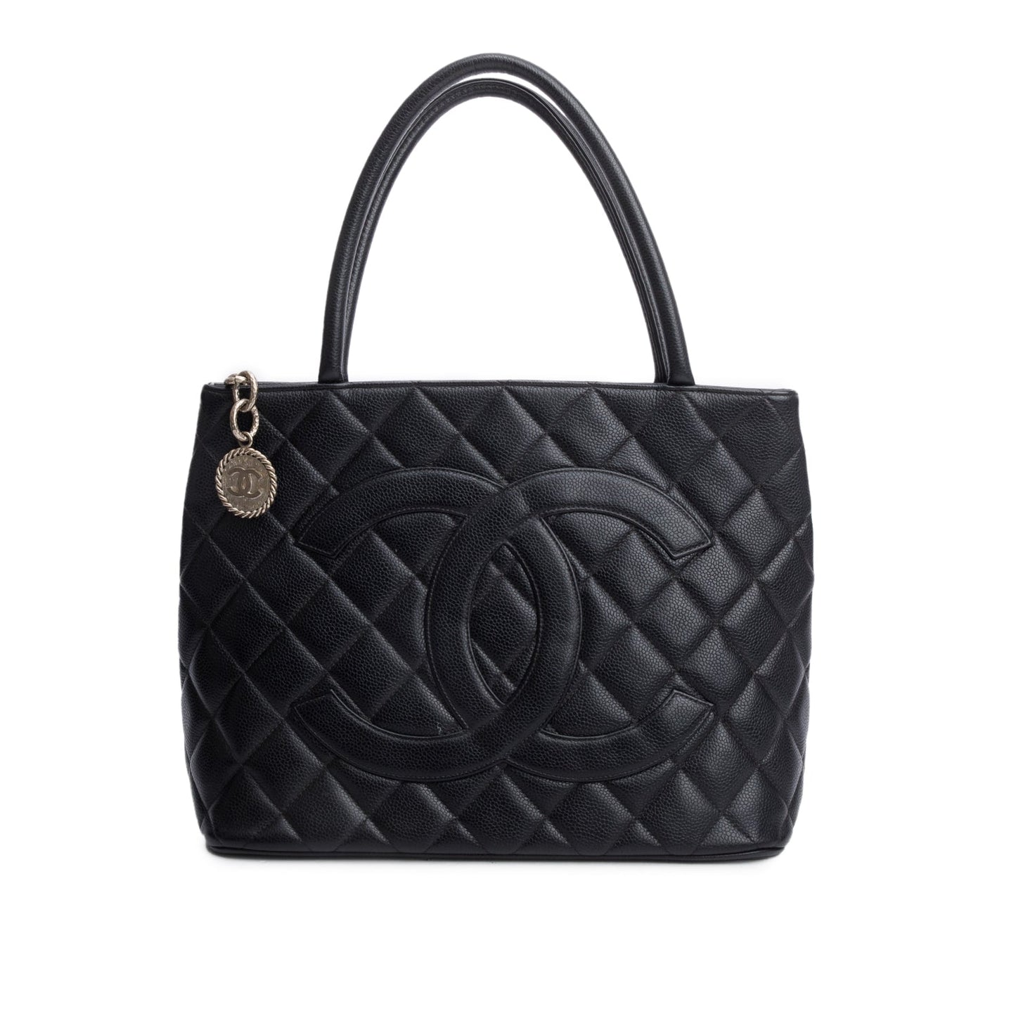 Chanel Vintage Black Caviar Leather Medallion Tote