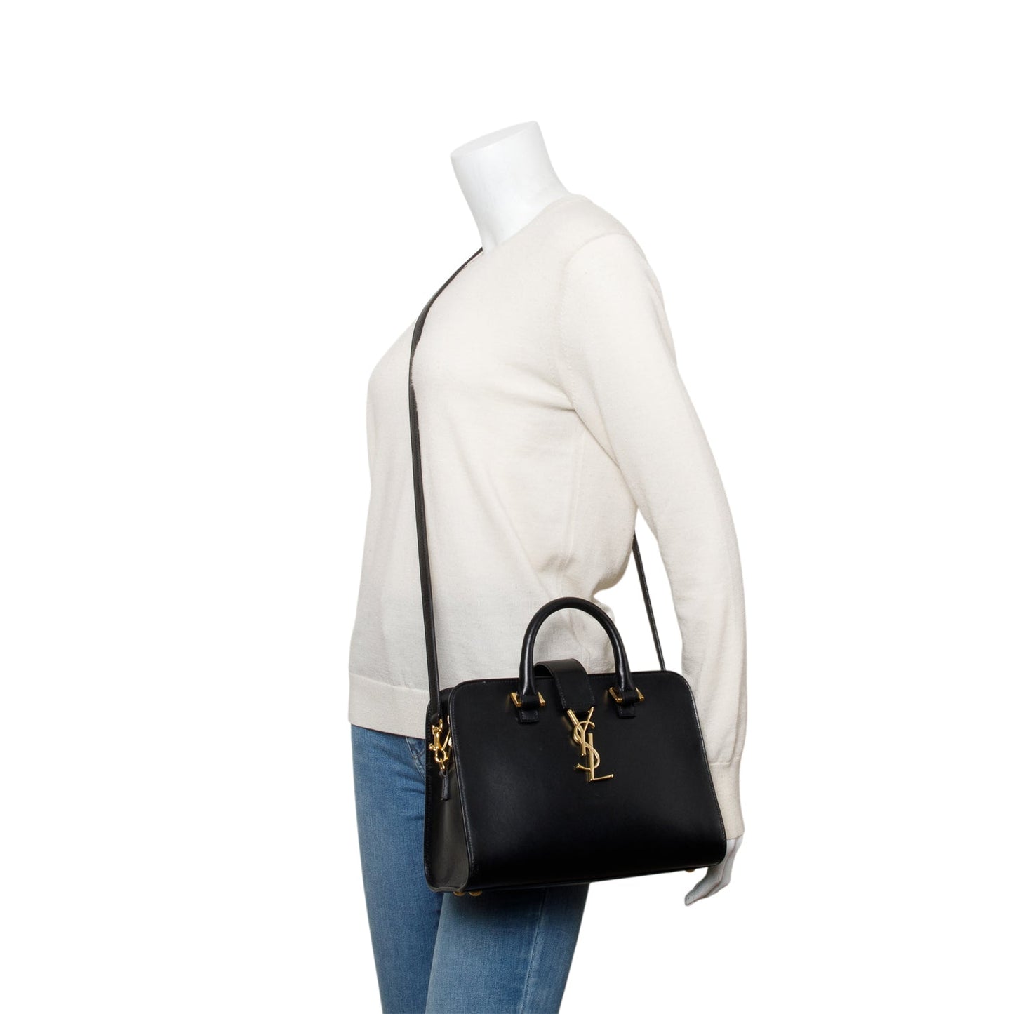 Saint Laurent Black Calfskin Leather Baby Cabas Tote Bag