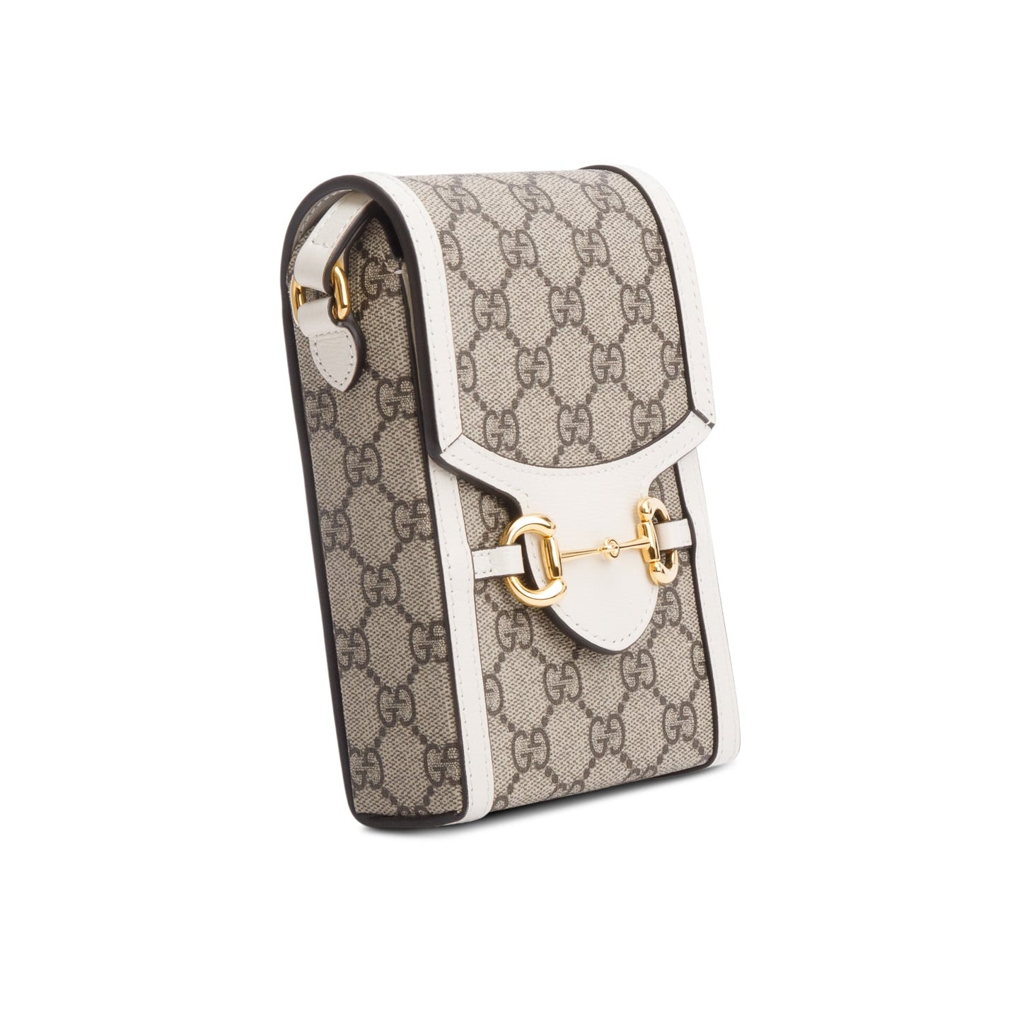 Gucci GG Supreme White Leather Trim Mini Horsebit 1955 Crossbody Bag