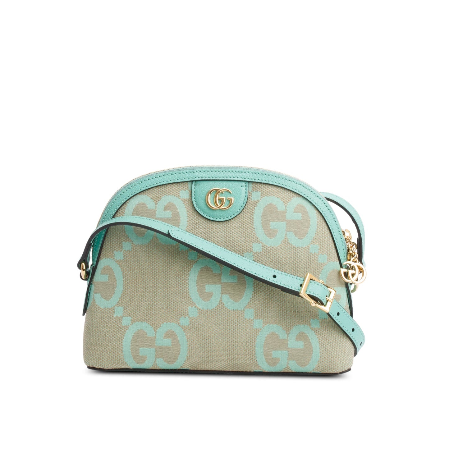 Gucci Green Calfskin Leather Trim Jumbo GG Canvas Small Ophidia Dome Crossbody Bag