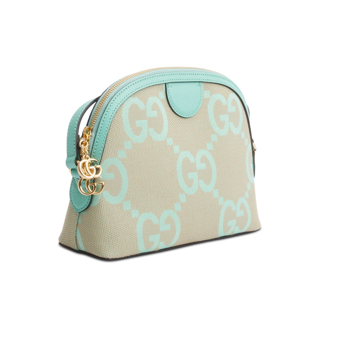 Gucci Green Calfskin Leather Trim Jumbo GG Canvas Small Ophidia Dome Crossbody Bag