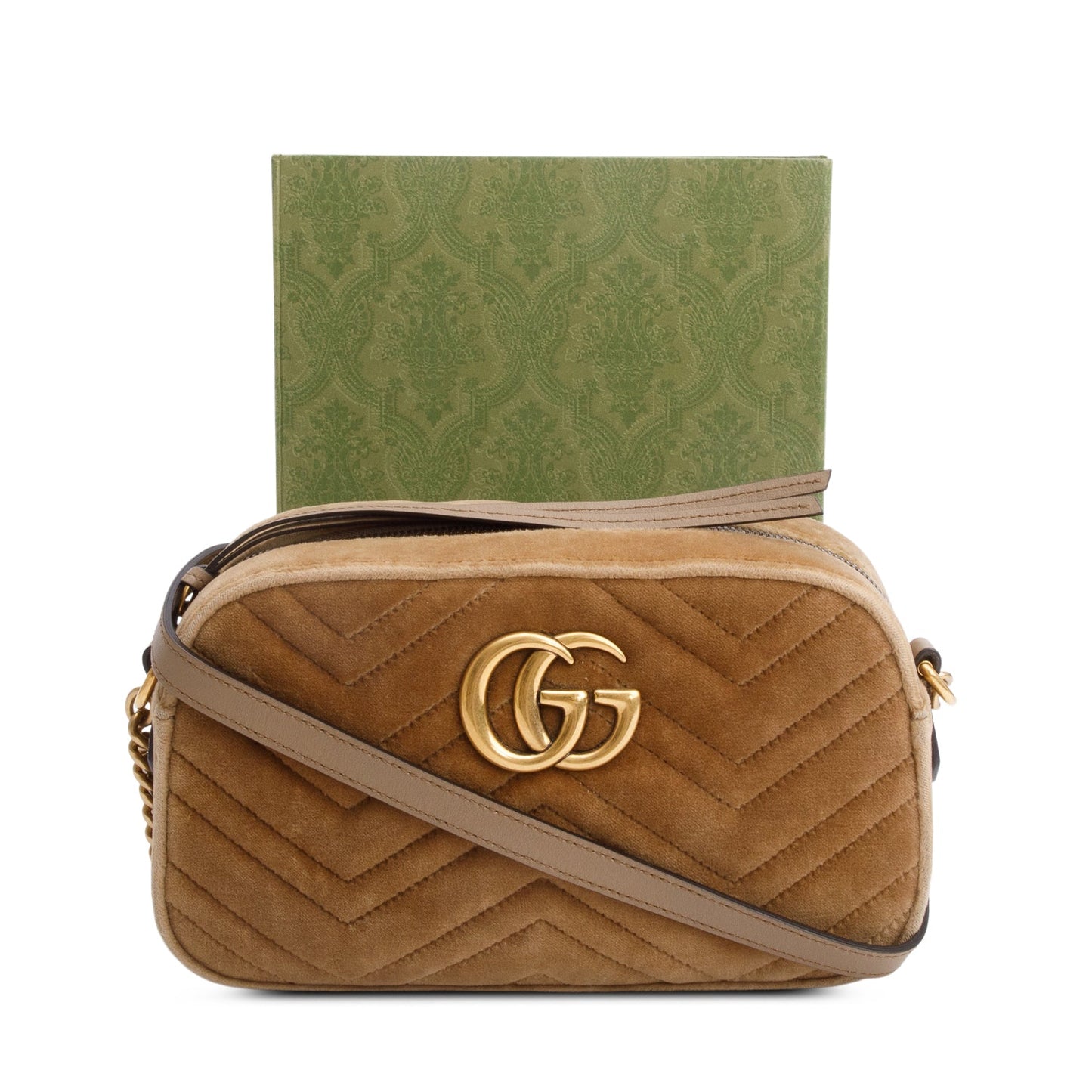 Gucci Brown Velvet Matelasse GG Marmont Small Shoulder Bag