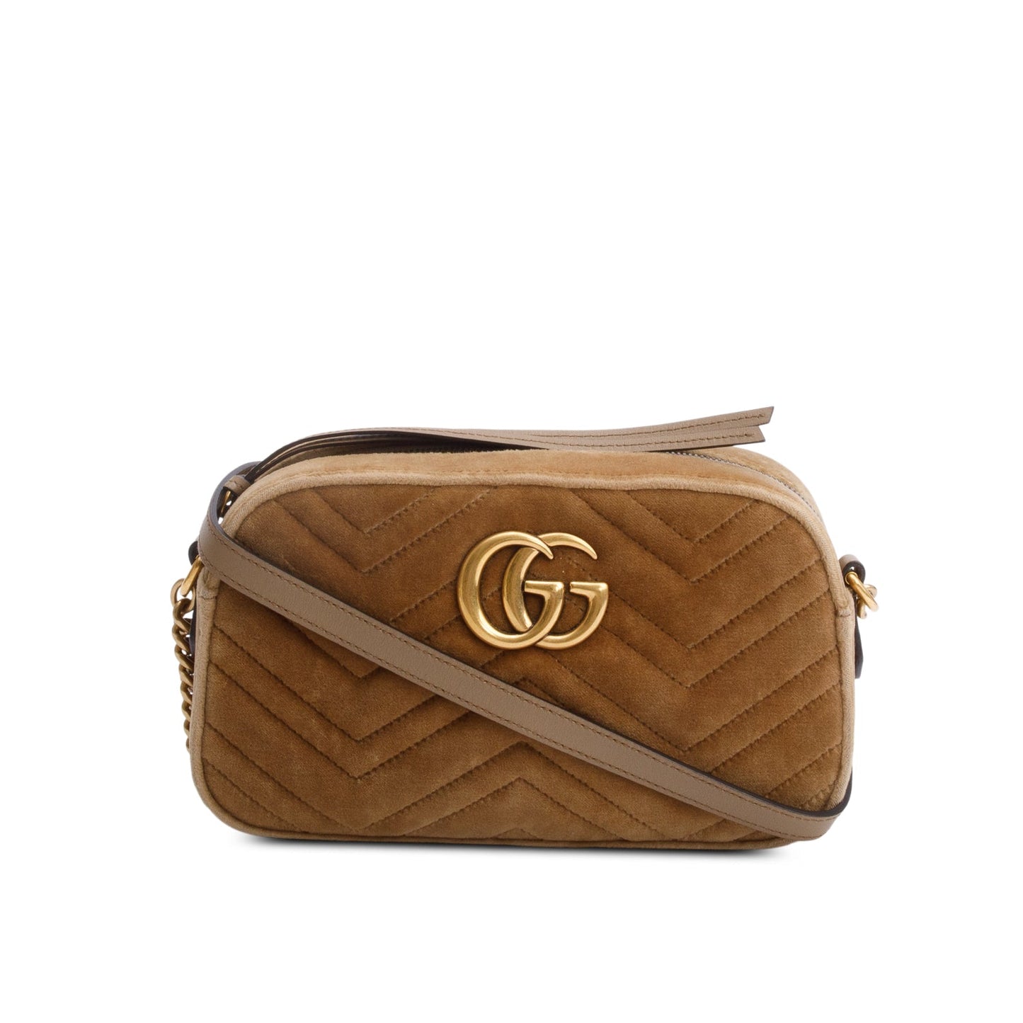 Gucci Brown Velvet Matelasse GG Marmont Small Shoulder Bag