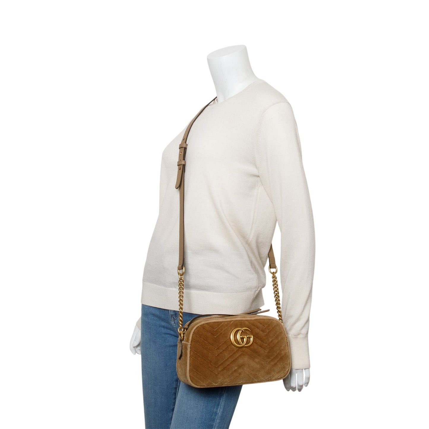 Gucci Brown Velvet Matelasse GG Marmont Small Shoulder Bag