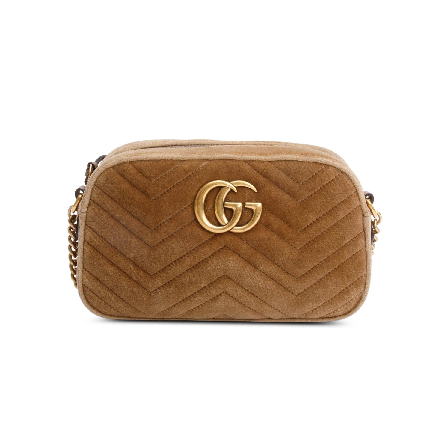 Gucci Brown Velvet Matelasse GG Marmont Small Shoulder Bag
