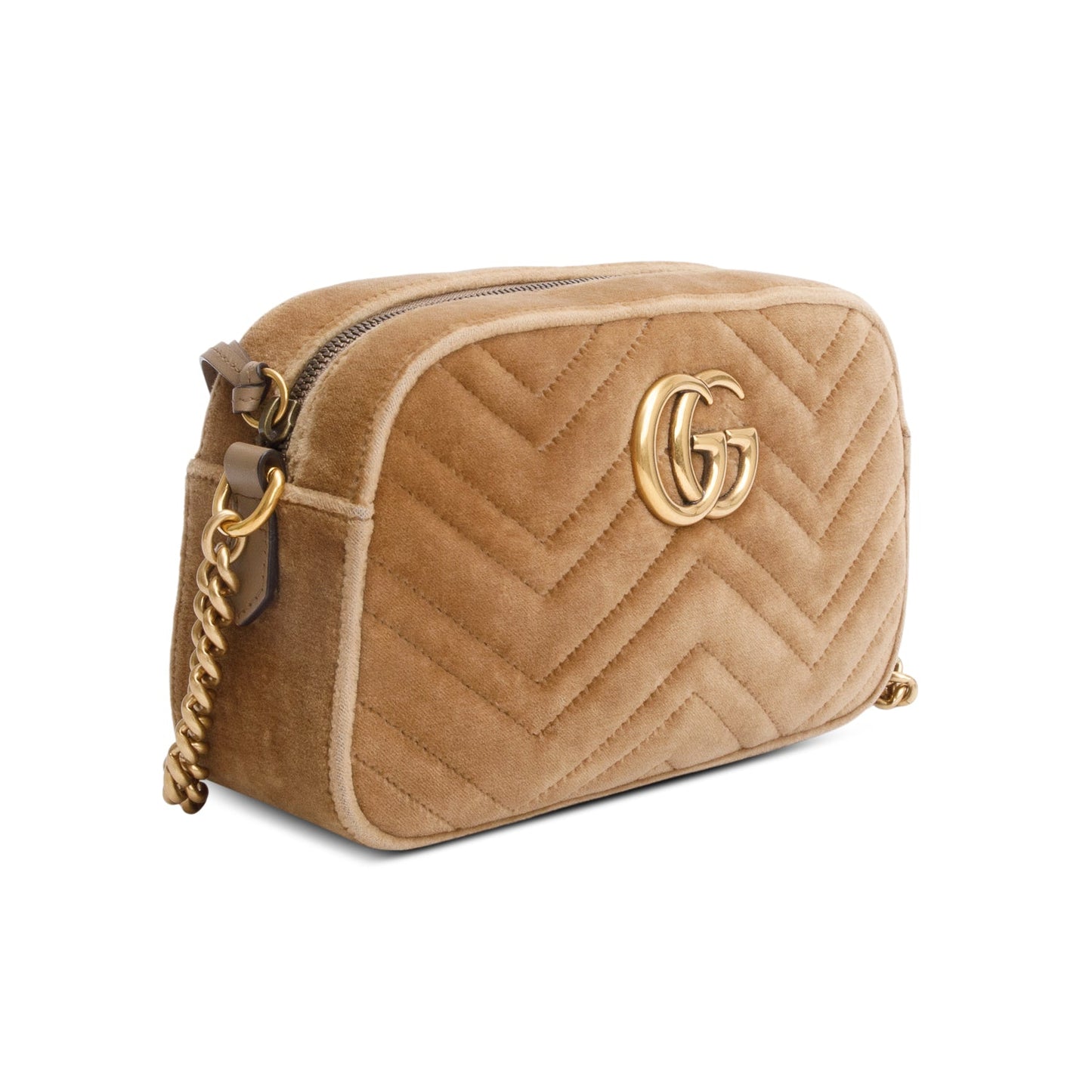 Gucci Brown Velvet Matelasse GG Marmont Small Shoulder Bag