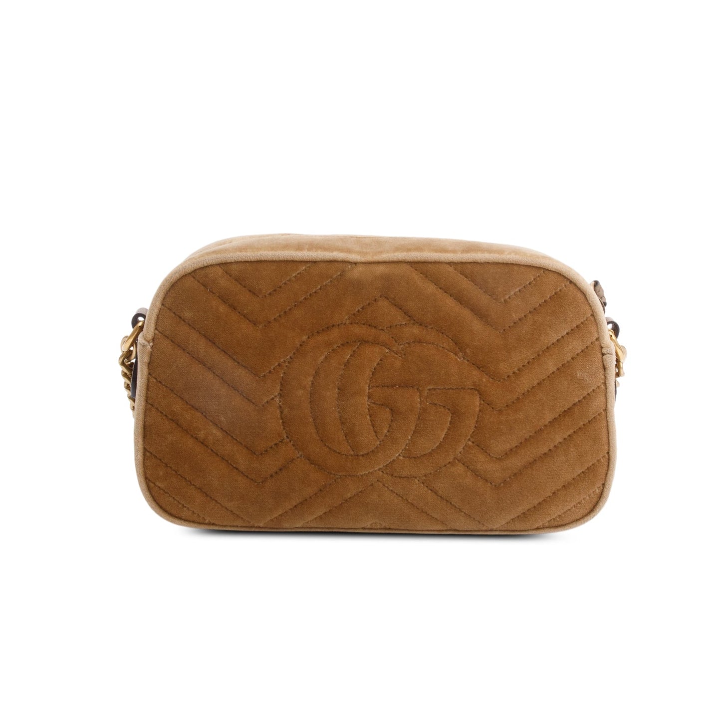 Gucci Brown Velvet Matelasse GG Marmont Small Shoulder Bag