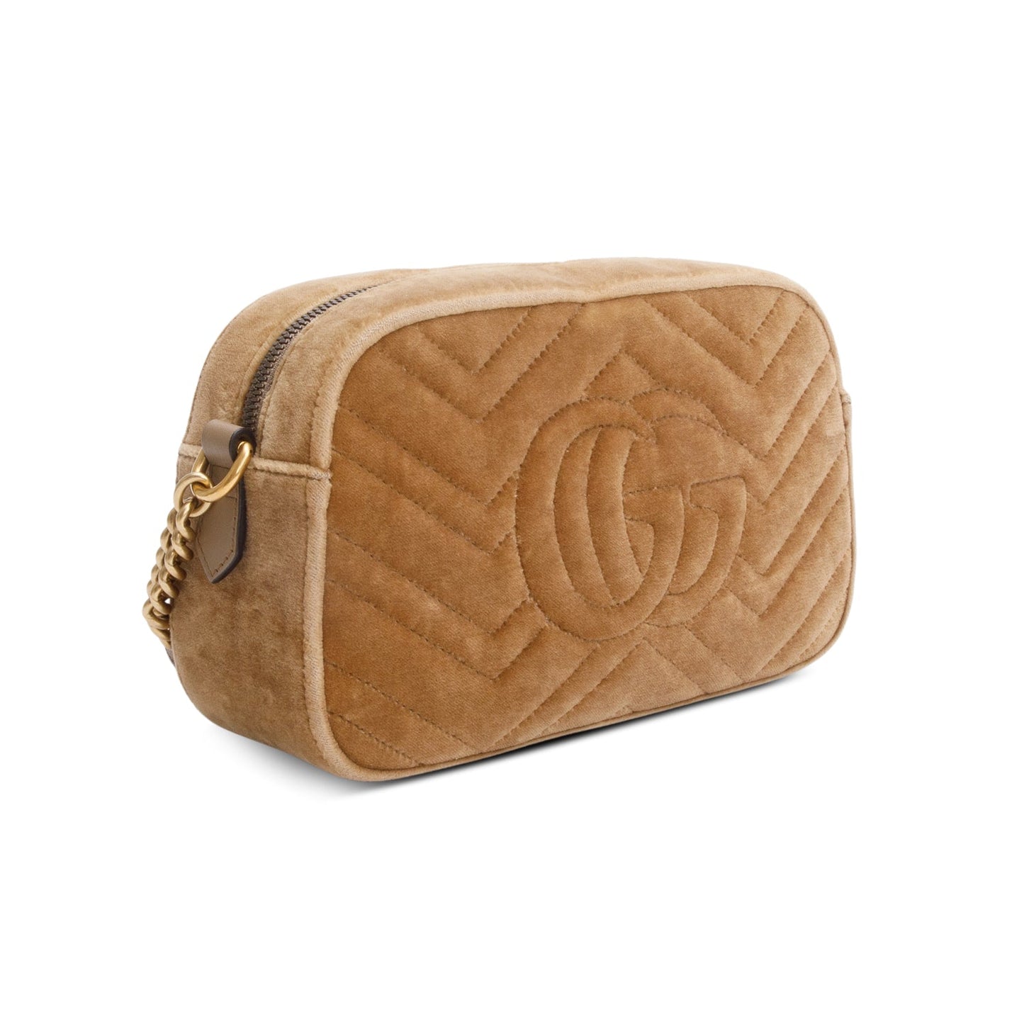 Gucci Brown Velvet Matelasse GG Marmont Small Shoulder Bag
