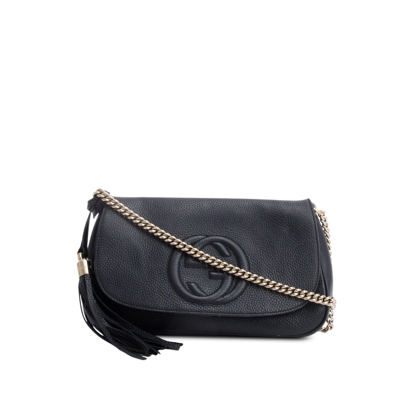 Gucci Black Leather Medium Soho Flap Chain Crossbody Bag