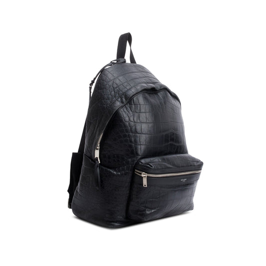 Saint Laurent 2020 Black Crocodile-Embossed Calfskin Leather City Backpack