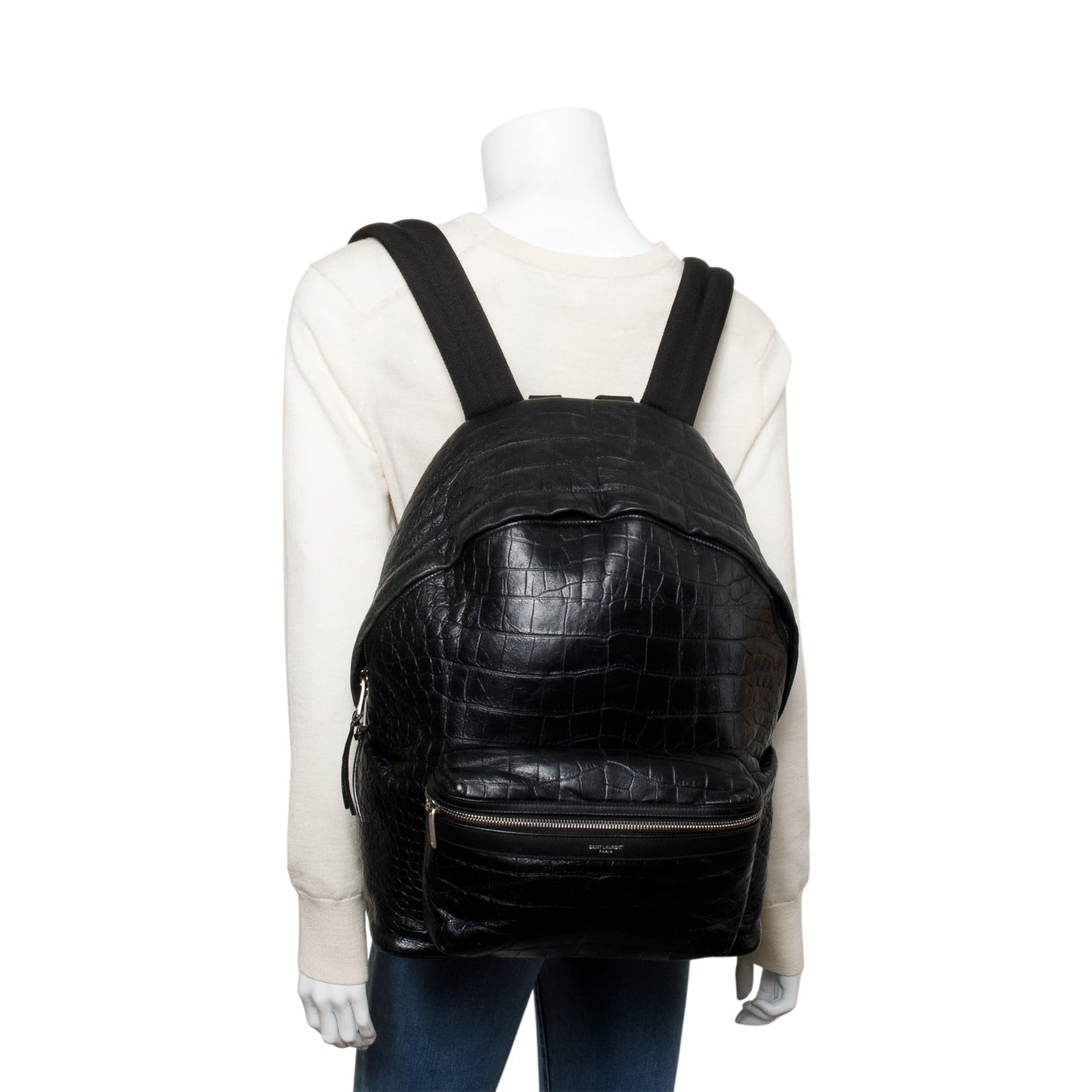 Saint Laurent 2020 Black Crocodile-Embossed Calfskin Leather City Backpack