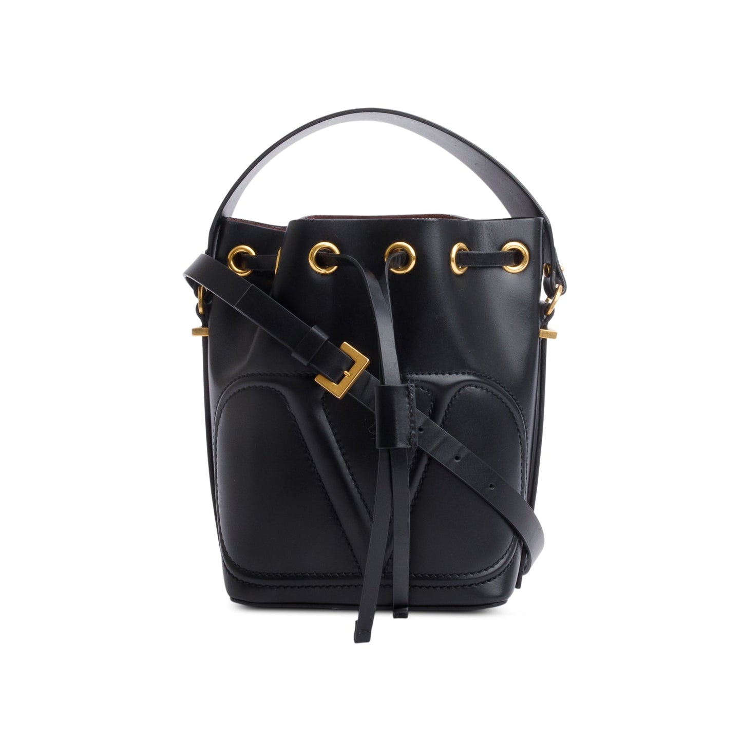 Valentino Black Calfskin Leather Vlogo Walk Bucket Bag