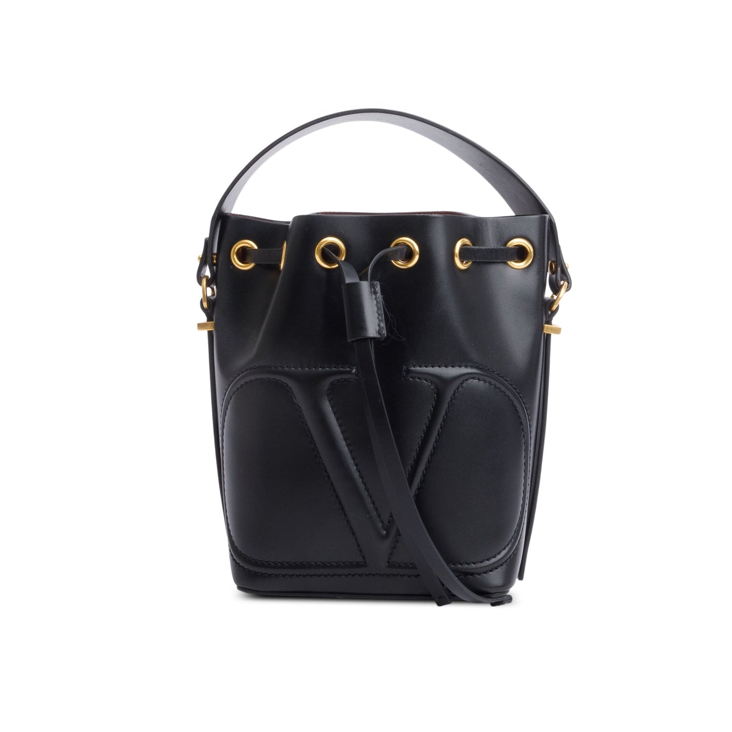 Valentino Black Calfskin Leather Vlogo Walk Bucket Bag