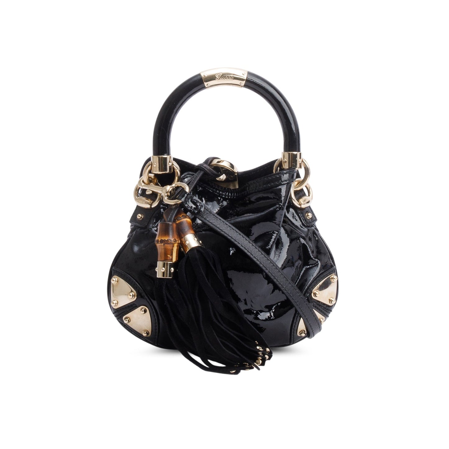 Gucci Black Patent Leather Mini Indy Babouska Handle Crossbody Bag