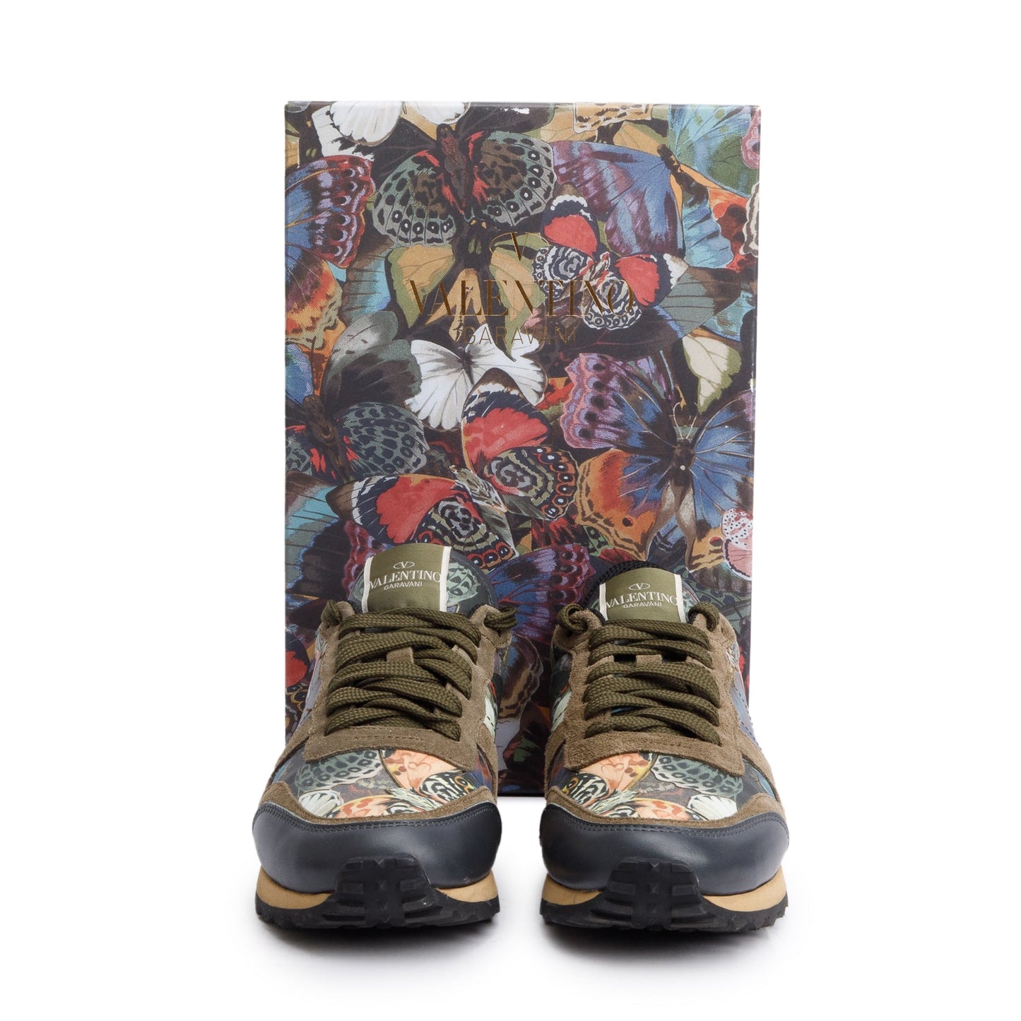 Valentino Green Multicolor Printed Rockstud Athletic Low-Top Sneakers, Size 8