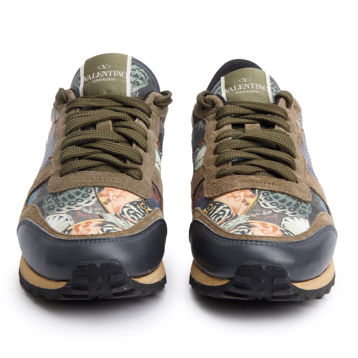 Valentino Green Multicolor Printed Rockstud Athletic Low-Top Sneakers, Size 8