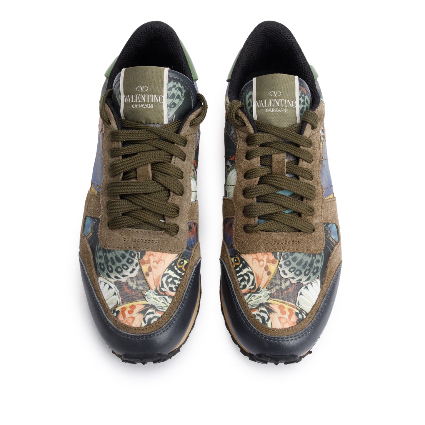 Valentino Green Multicolor Printed Rockstud Athletic Low-Top Sneakers, Size 8