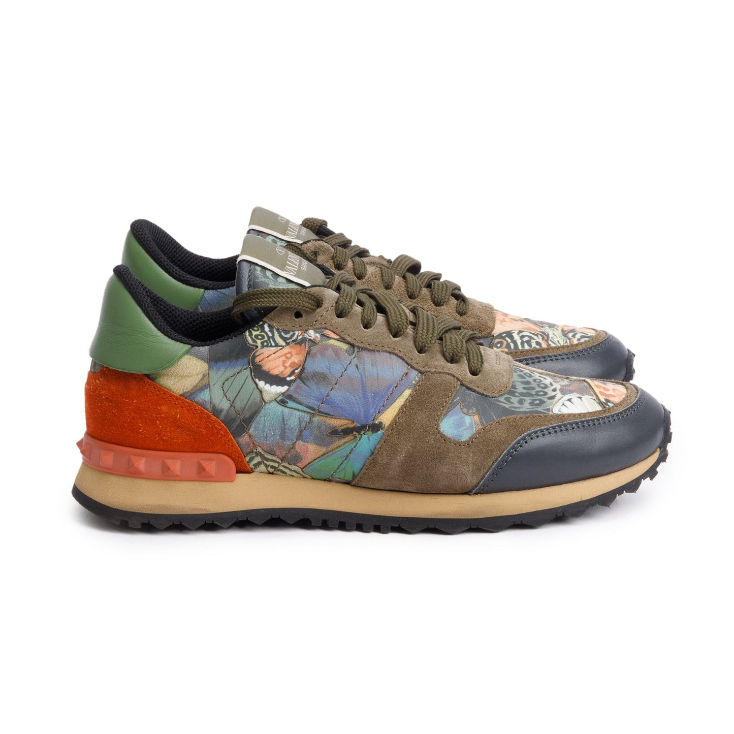 Valentino Green Multicolor Printed Rockstud Athletic Low-Top Sneakers, Size 8