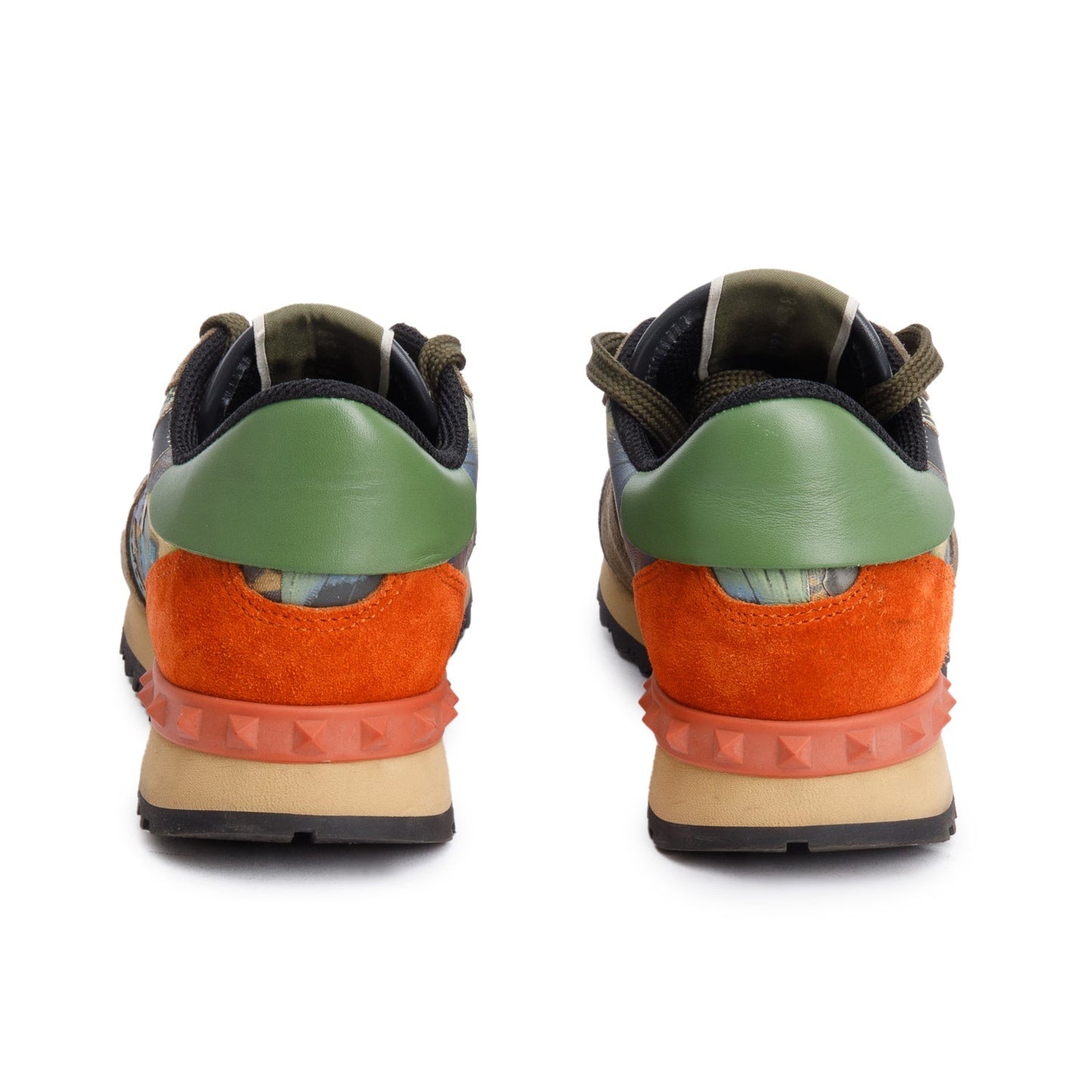 Valentino Green Multicolor Printed Rockstud Athletic Low-Top Sneakers, Size 8