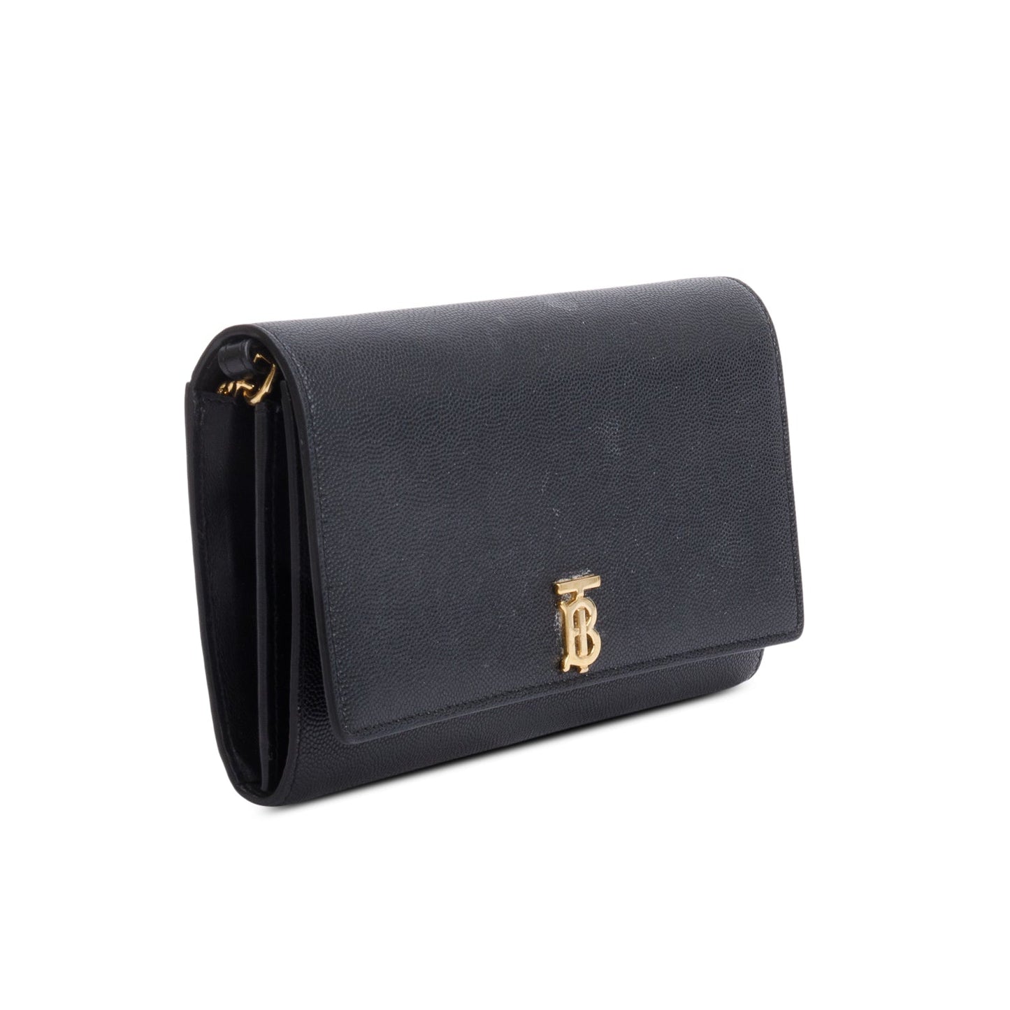Burberry Black Calfskin Leather TB Hanna Wallet on Chain