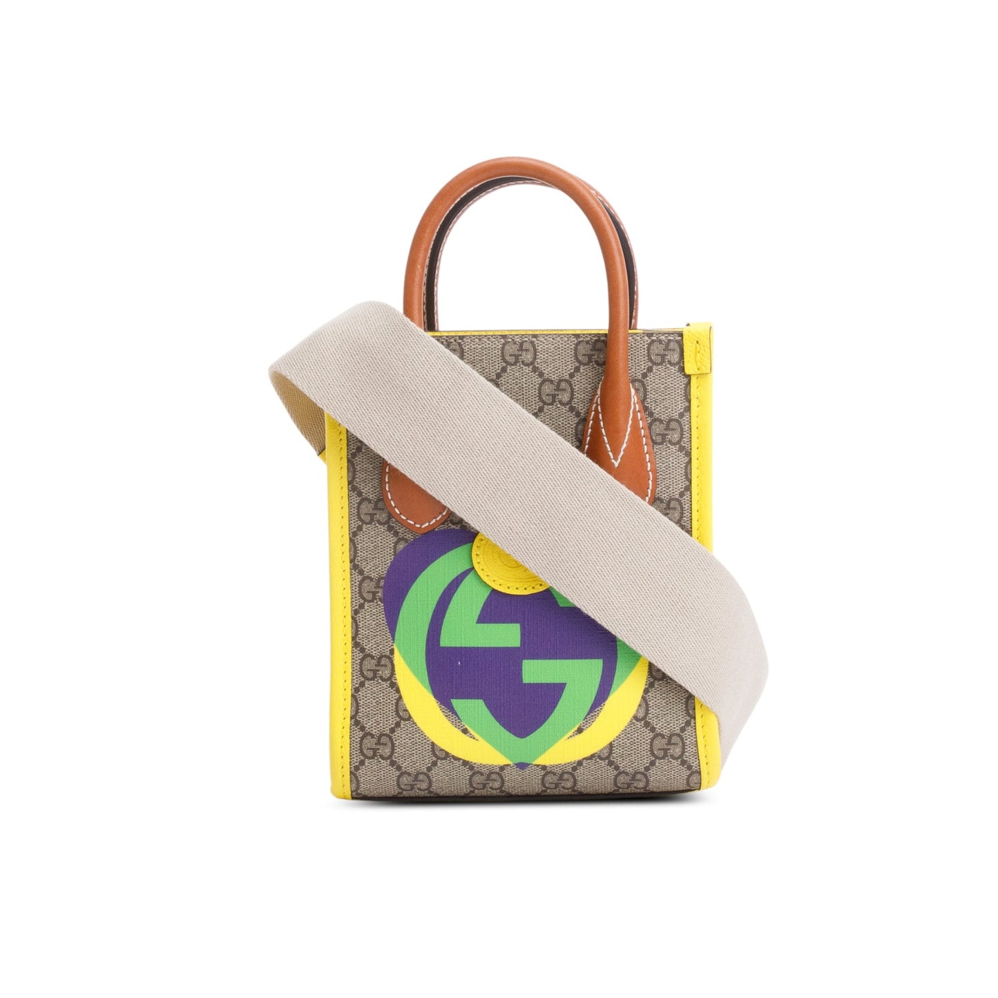 Gucci GG Supreme Yellow Leather Trim Heart Interlocking G Mini Tote