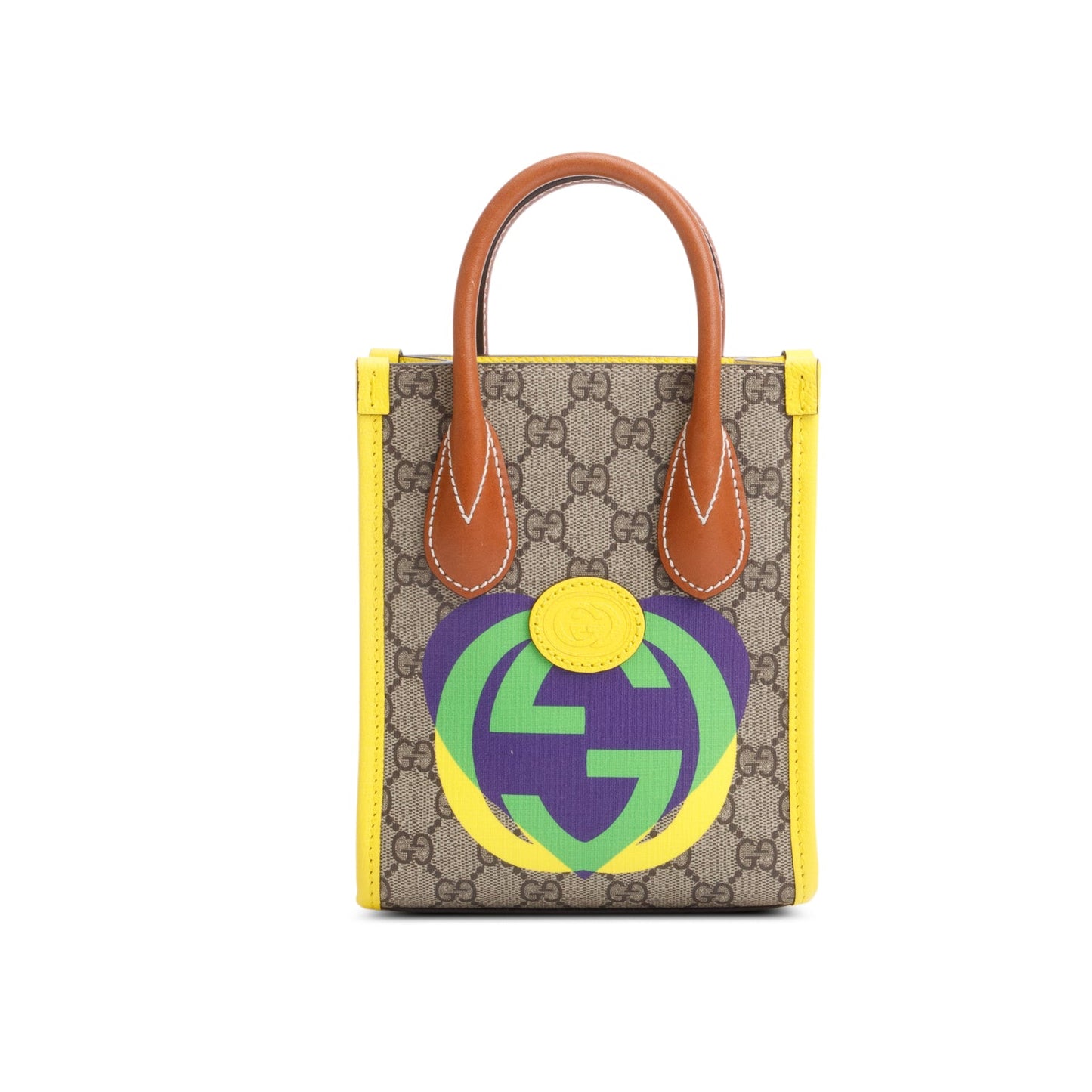 Gucci GG Supreme Yellow Leather Trim Heart Interlocking G Mini Tote