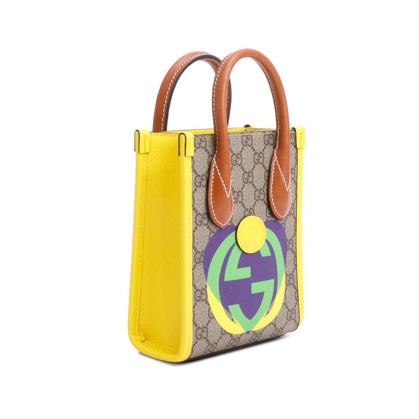Gucci GG Supreme Yellow Leather Trim Heart Interlocking G Mini Tote
