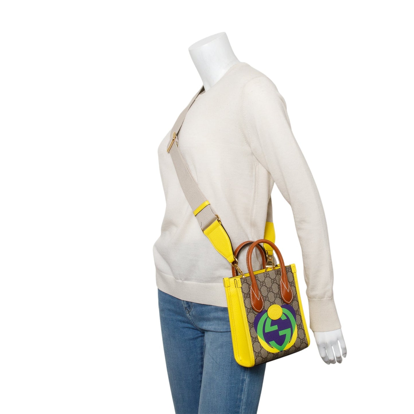 Gucci GG Supreme Yellow Leather Trim Heart Interlocking G Mini Tote