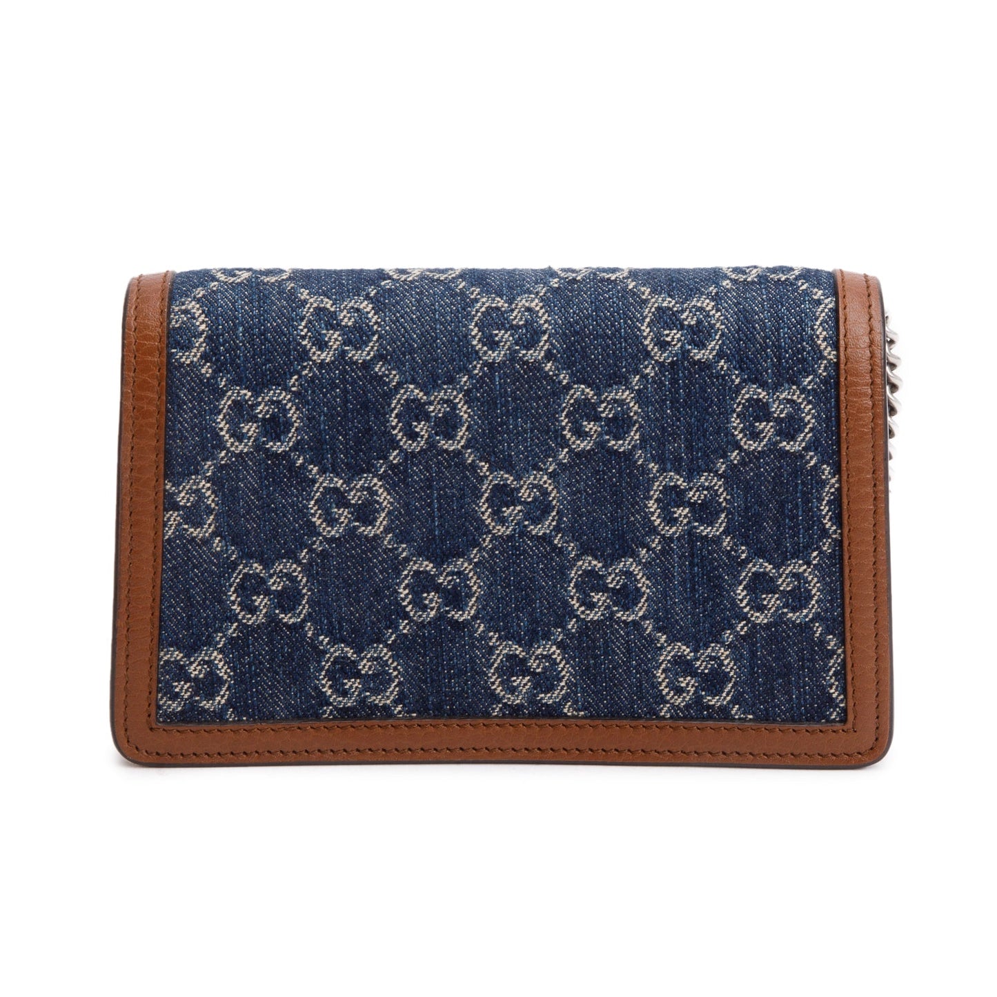 Gucci Brown Leather  Blue GG Denim Dionysus Super Mini Bag